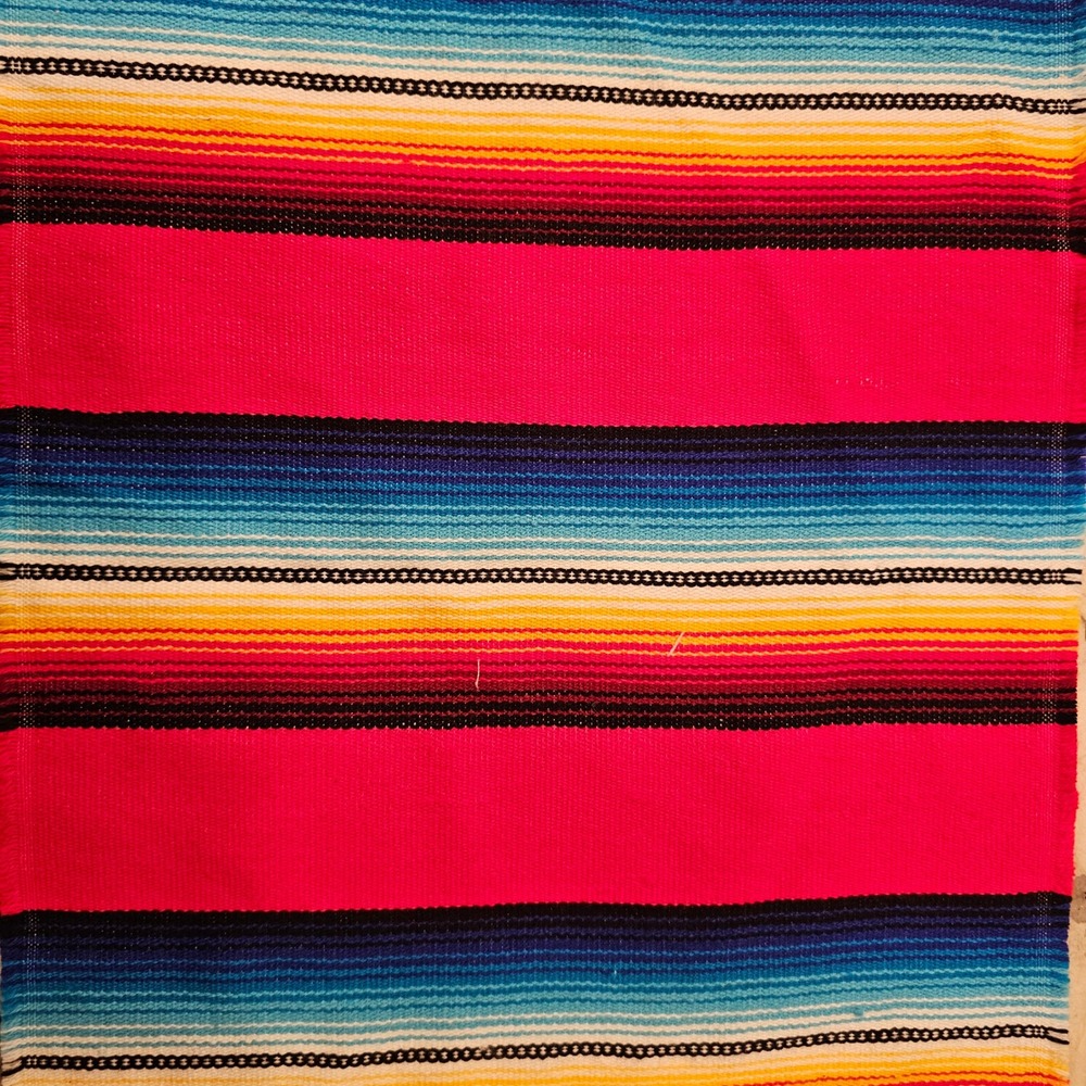 El Paso Saddleblanket Co Serape Stripe Woven Placemats Red Blue Olive 14x18 Set6 - Picture 8 of 8